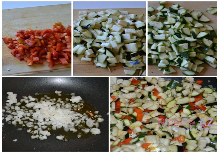 Cuoci le verdure per l'insalata di farro