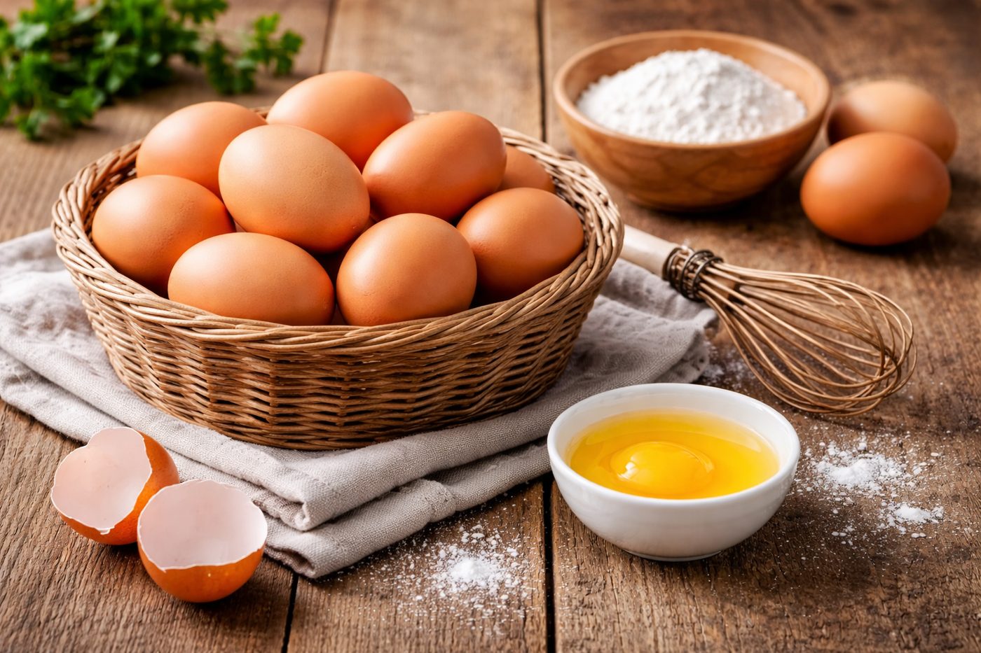 uova fresche su tavolo di legno